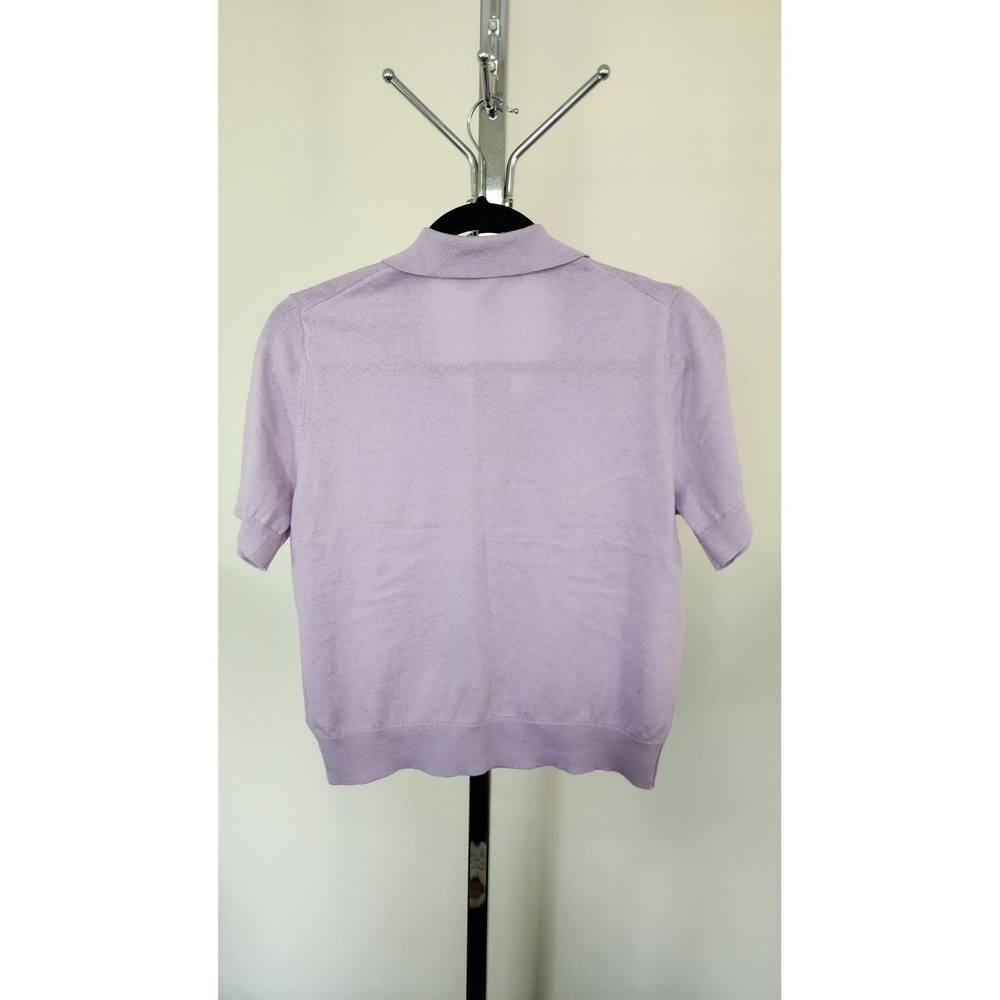 Michael Kors Pale Iris Purple Knit Polo Sweater Short Sleeve MK Logo M - Picture 2 of 6